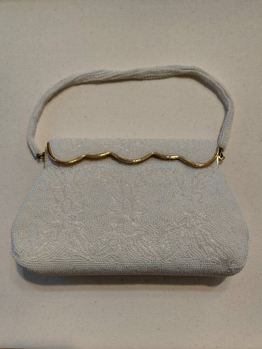Vintage White Glass Beaded Evening Bag